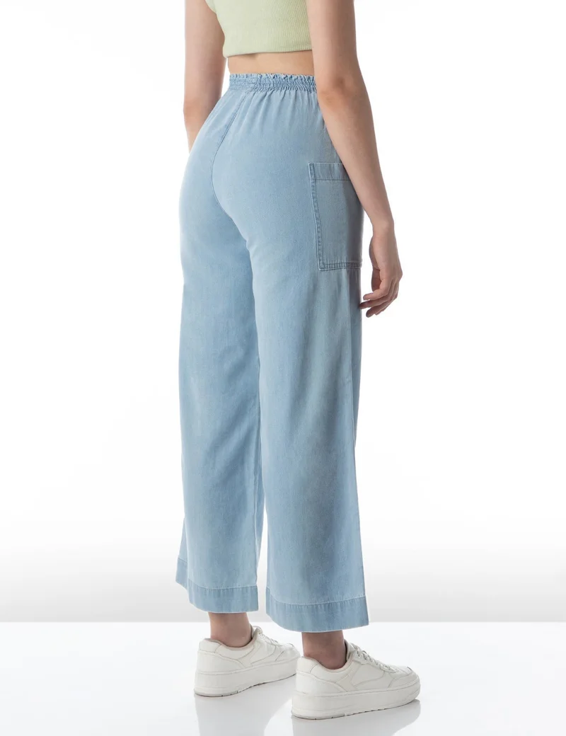inkd Seaside Slate Women's Wide Leg Jeans - High-Rise | 100% Cotton| Enzyme Wash | Elasticated Waistband | Jeans for Women for Women | Best Price UAE